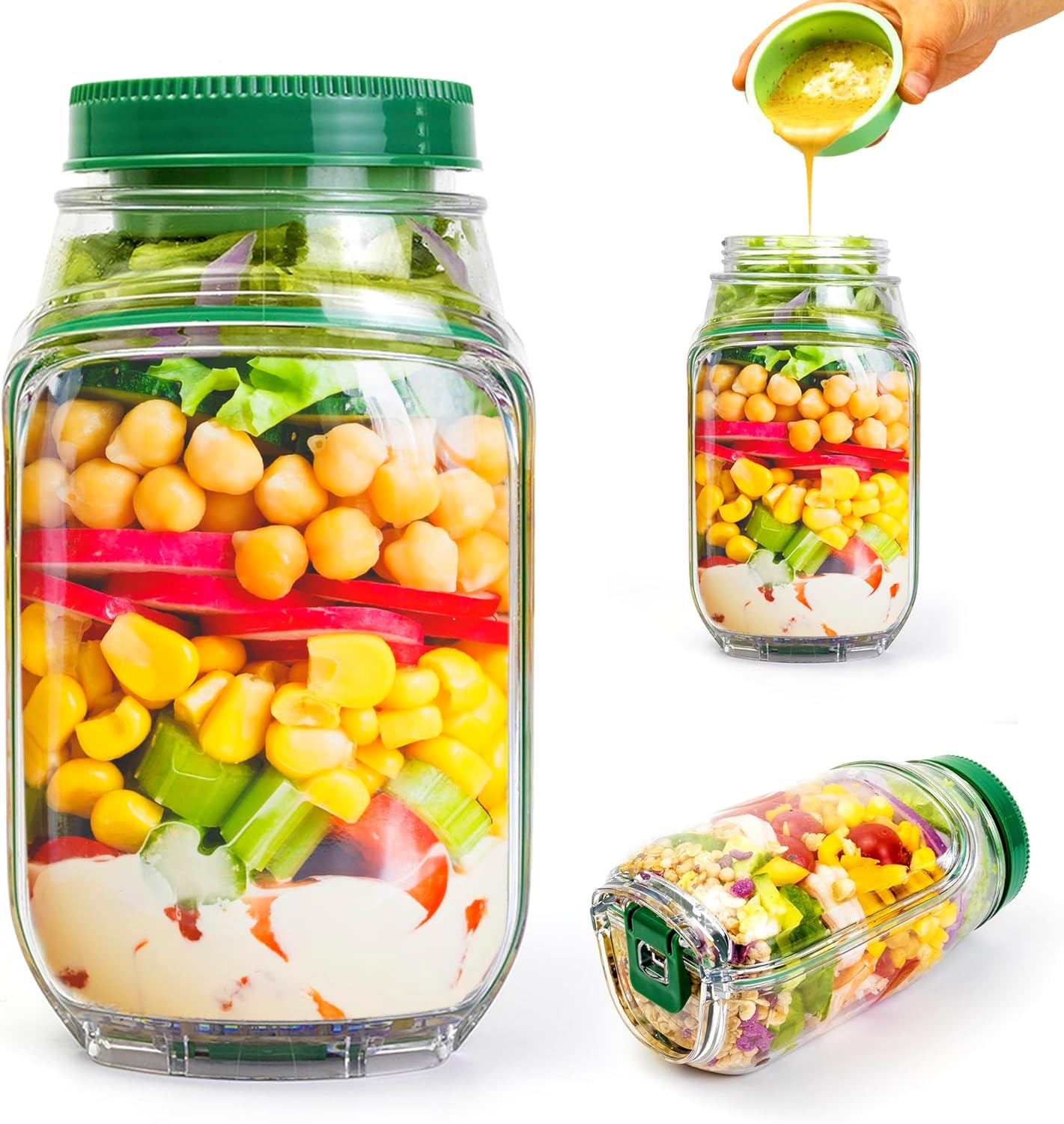 2個セット 34オンス サラダジャー容器 サイド開口部付き  - Food Snacks That Are Green のレビューと価格