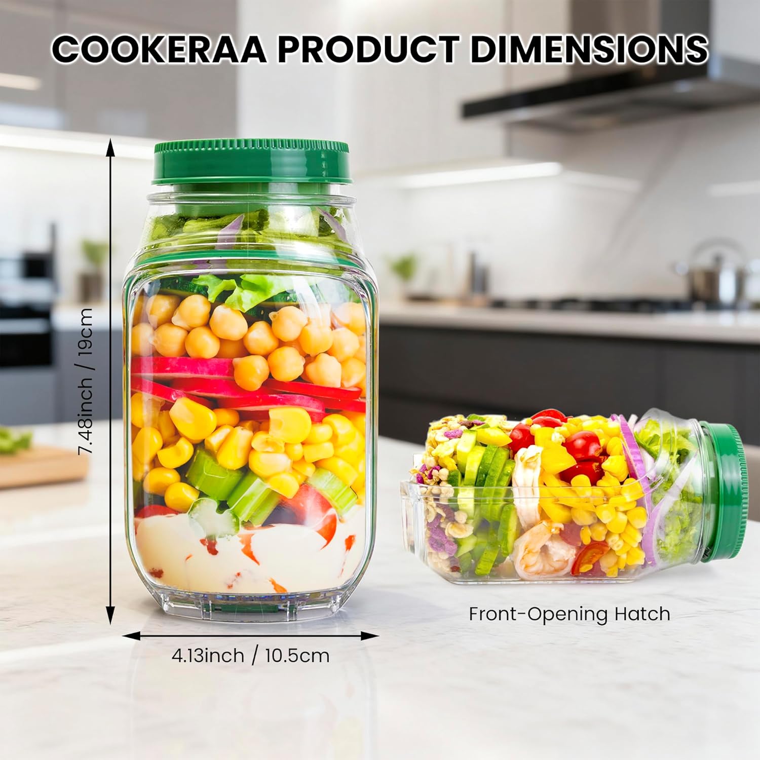2個セット 34オンス サラダジャー容器 サイド開口部付き  - Food Snacks That Are Green のレビューと価格
