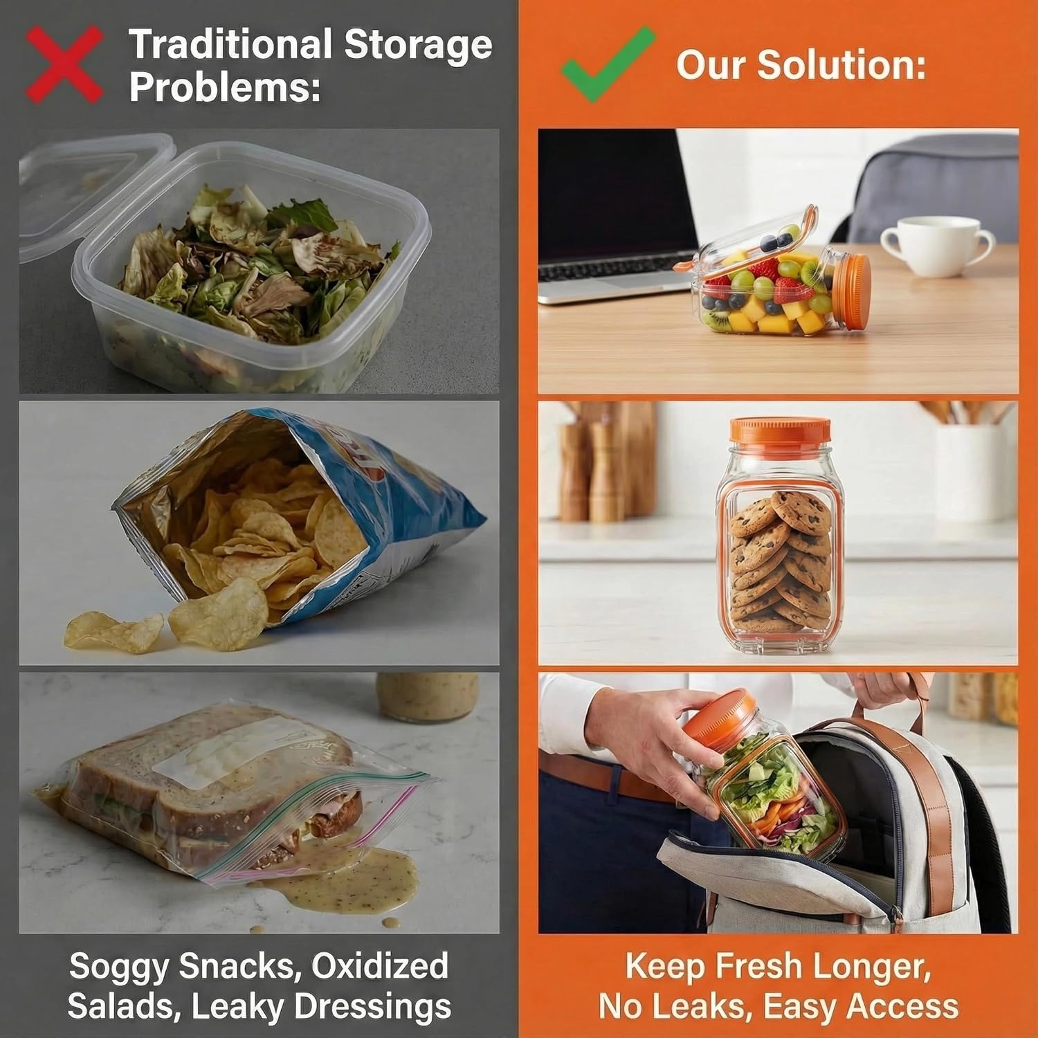 2個セット 34オンス サラダジャー容器 サイド開口部付き  - Food Snacks That Are Green のレビューと価格