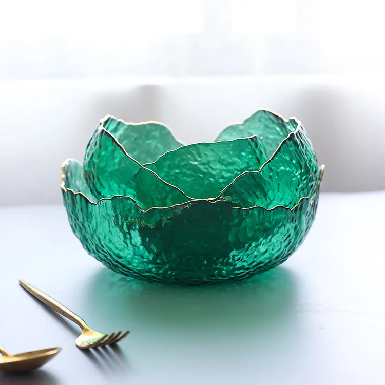 金色の縁が付いた大きなガラスのボウル,サラダ,フルーツ,スー - Food Snacks That Are Green のレビューと価格