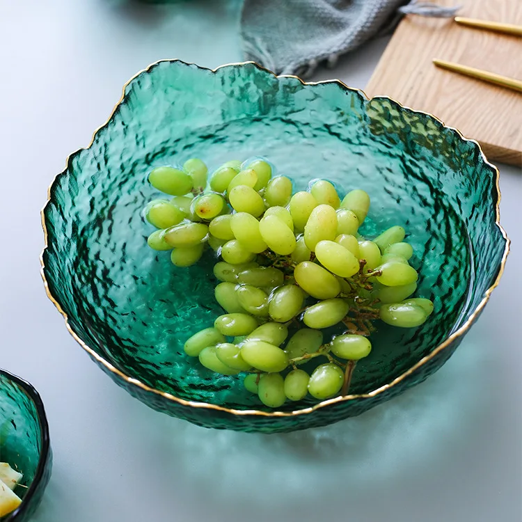 金色の縁が付いた大きなガラスのボウル,サラダ,フルーツ,スー - Food Snacks That Are Green のレビューと価格